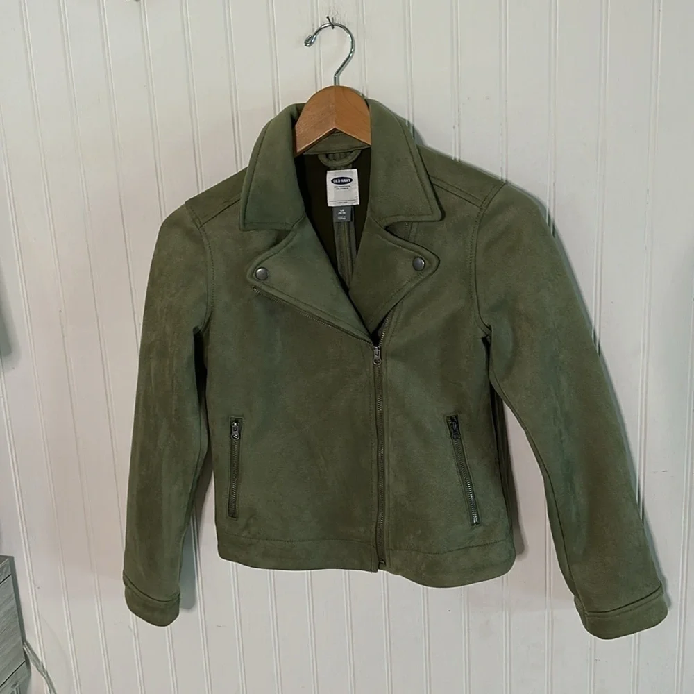 Old Navy Olive Green Faux Suede Moto Jacket Size L/G (10-12)